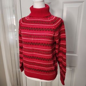 Lands' End Red White and Black Pattern Turtleneck ‎ Size Small 6-8
